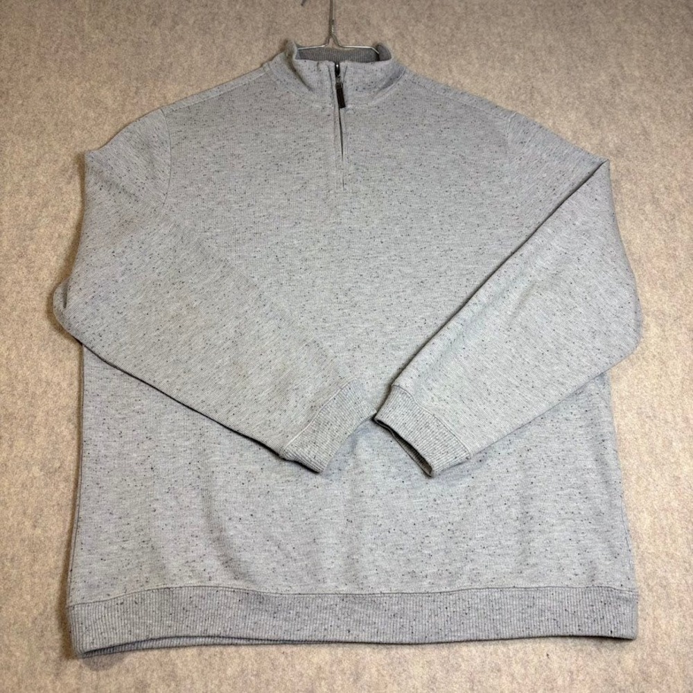 Tasso Elba Pullover Sweater Mens XL Gray Cotton Blend Quarter Zip Preppy Classic